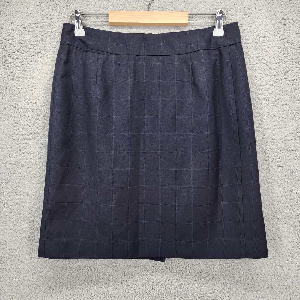 Banana Republic Navy Blue Windowpane Plaid Pencil Skirt Womens Size 8 Career